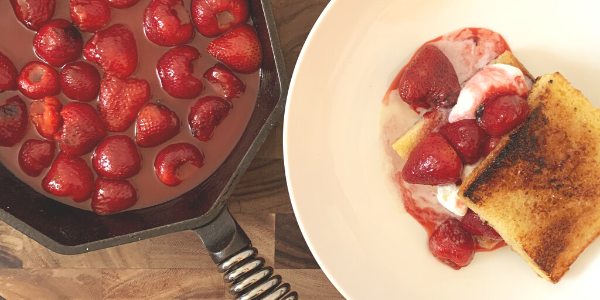 Grilled Bizcochuelo with Roasted Strawberries