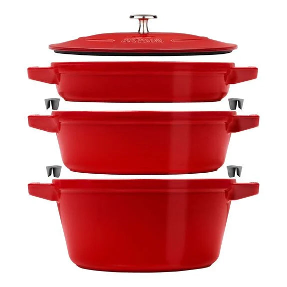 STAUB Cast Iron Stackable Cocotte Set - Medium 4 Piece / Cherry