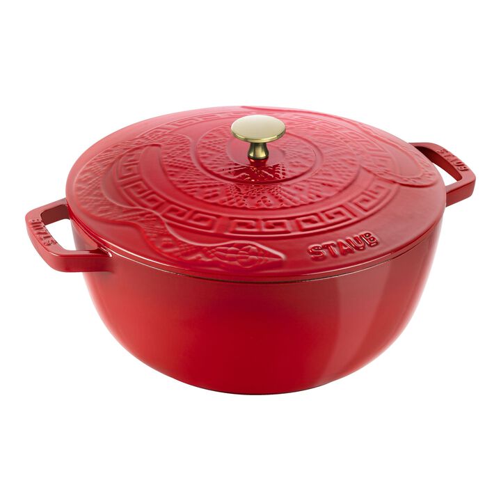 STAUB La Cocotte Round Cast Iron Essential French Oven with Snake Lid , 4.8L  - Cherry