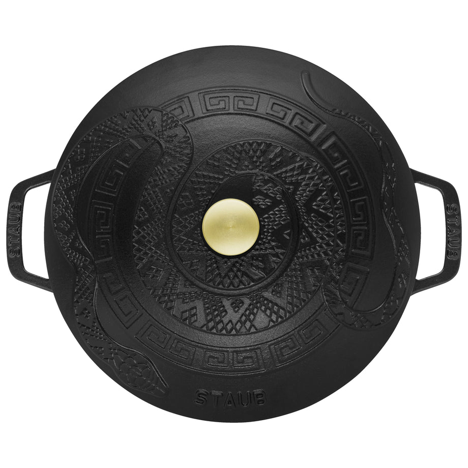 STAUB La Cocotte 4.8 L Cast Iron Round Essential French Oven With Snake Lid, Black