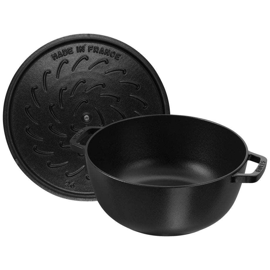 STAUB La Cocotte 4.8 L Cast Iron Round Essential French Oven With Snake Lid, Black