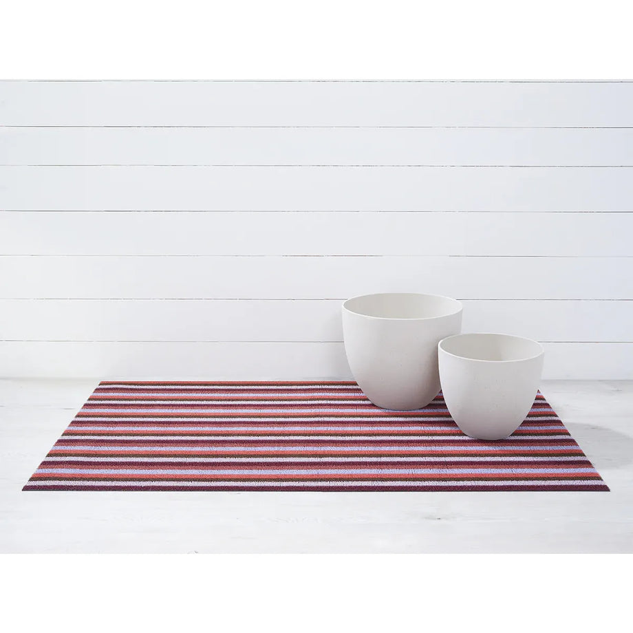 Chilewich Indoor Outdoor Shag Mat - Even Stripe / Berry / 18x28"