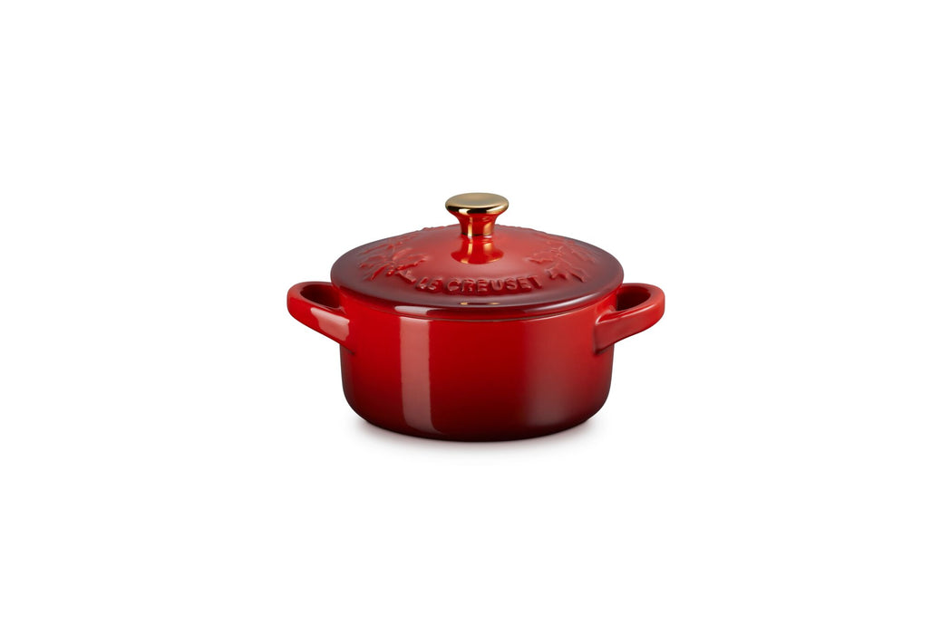 Le Creuset 0.25L Stoneware Holly Mini Round Cocotte- Cerise