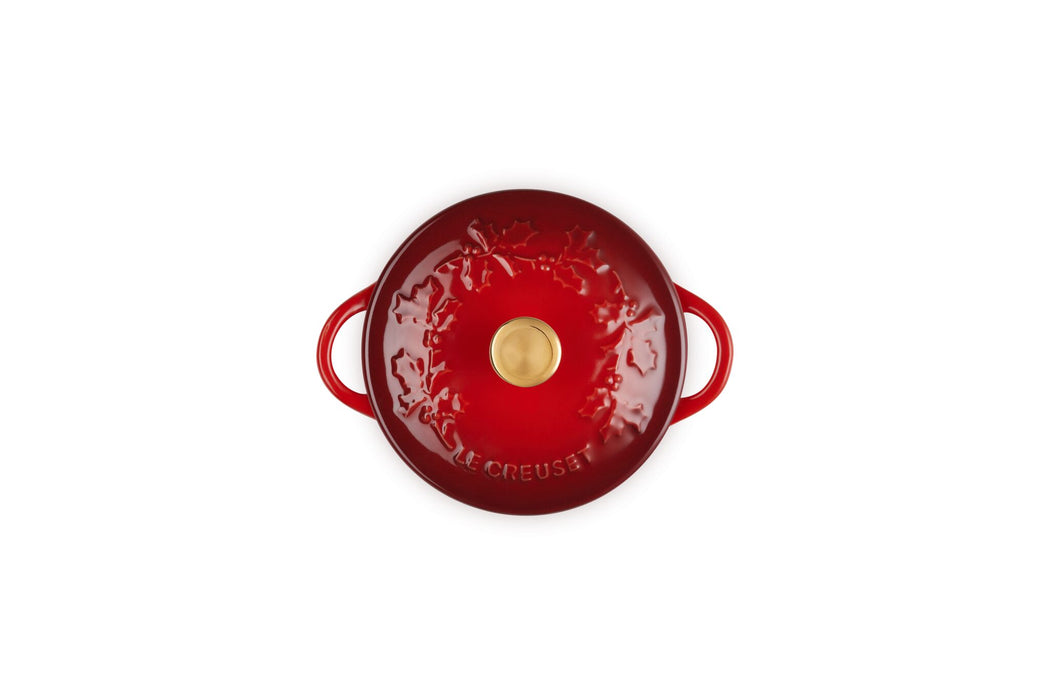 Le Creuset 0.25L Stoneware Holly Mini Round Cocotte- Cerise