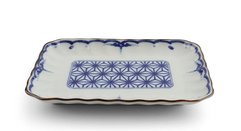 Miya Rectangle Plate Arabesque -  Blue & White 7.5"