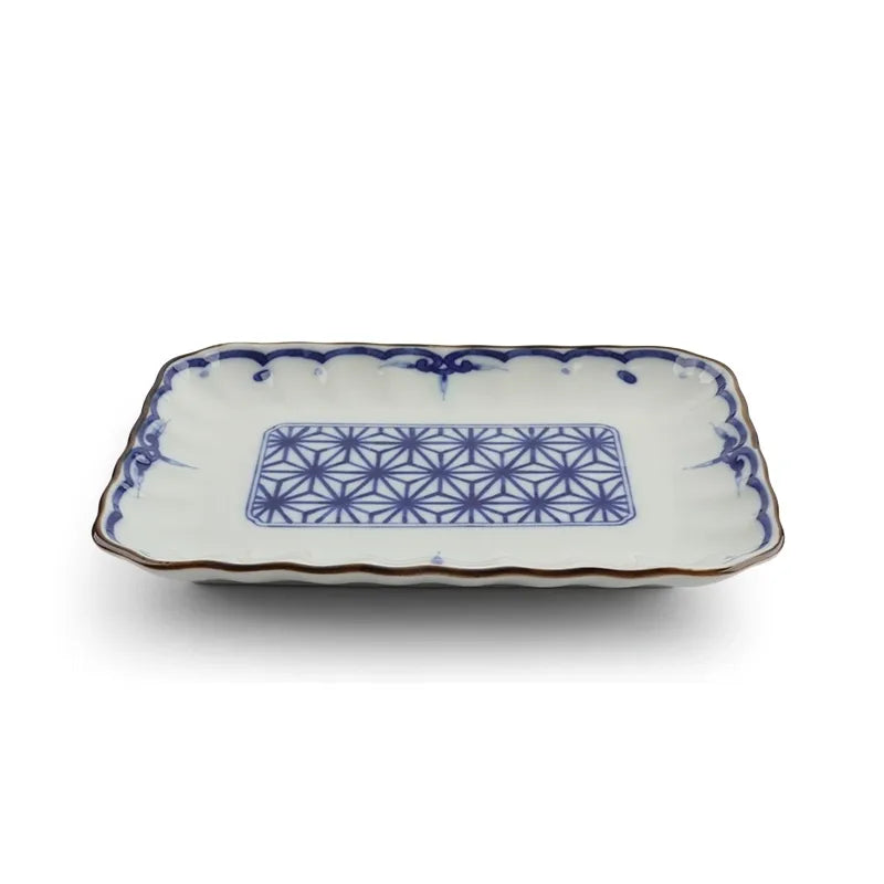 Miya Rectangle Plate Arabesque -  Blue & White 7.5"