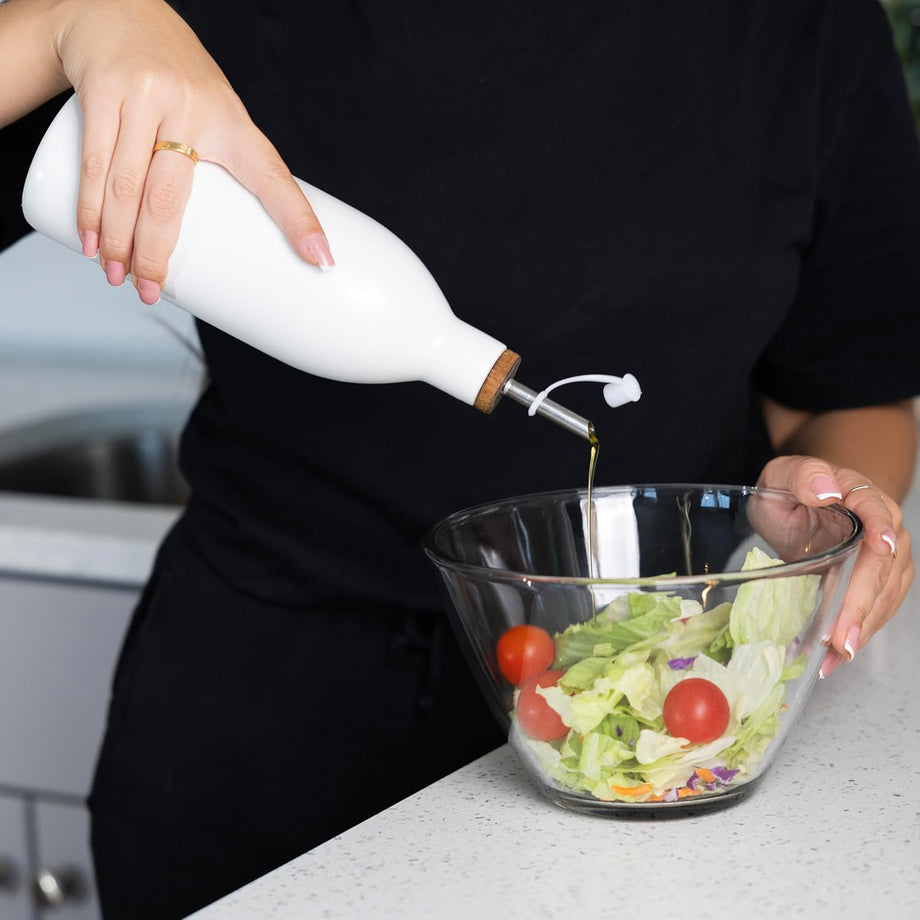 Fox Run Ceramic Oil Bottle/ 17 oz/  With Pouring Spout and Cap - White