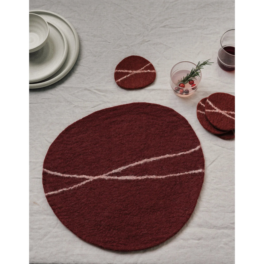Danica Striato Felt Coaster Set of 4 - Garnet