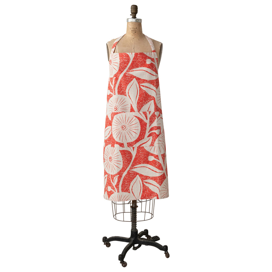 Creative Co-Op Cotton Printed Crossback Floral Apron - Red