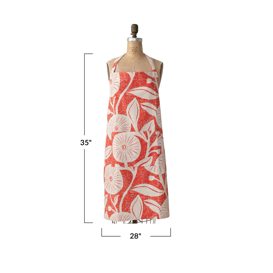 Creative Co-Op Cotton Printed Crossback Floral Apron - Red