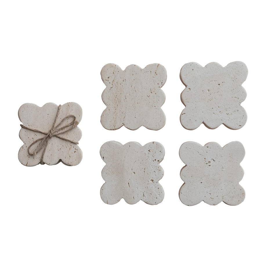 Creative Co-Op Travertine Coasters with Scalloped Edge - Set of 4
