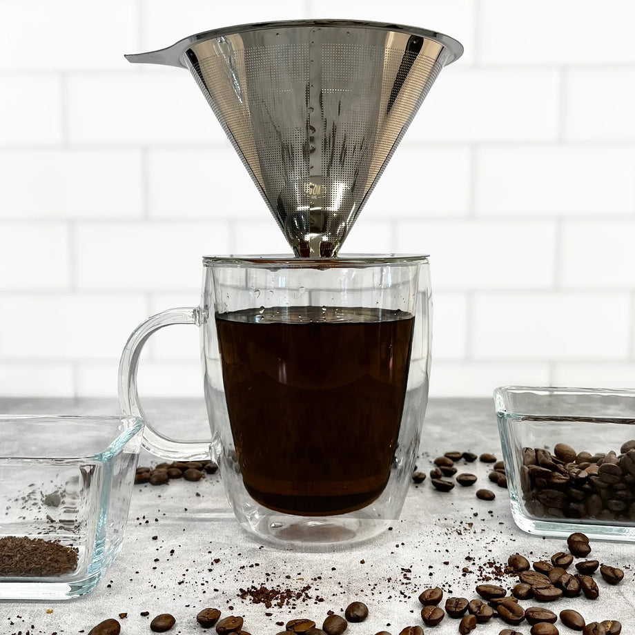 Escali Reusable Filter & Coffee Dripper 1-4 Cup - Stainless Steel, London sip.