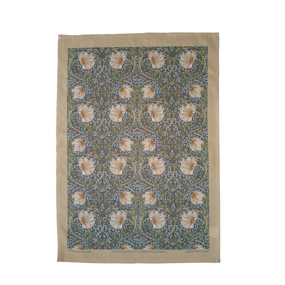 William Morris Cotton Tea Towel - Pimpernel Charcoal