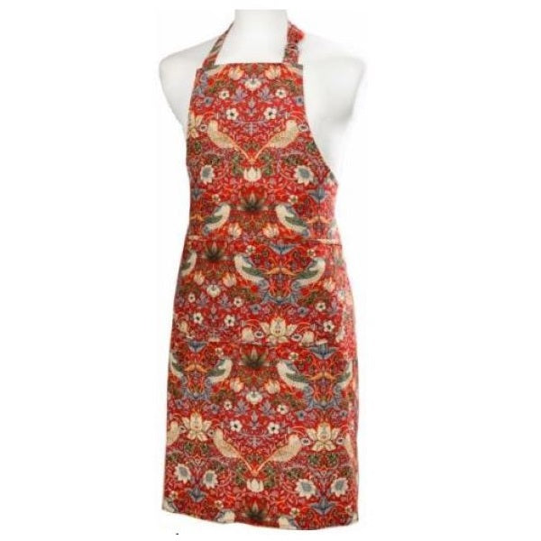 William Morris Cotton Apron - Strawberry Thief / Red