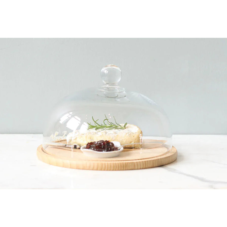 EtuHOME Recycled Glass Dome Cover with Wood Base - Medium