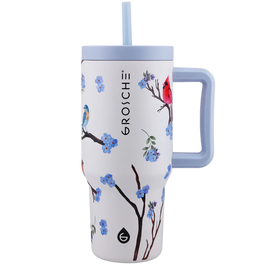 Grosche ASPEN Insulated Tumbler with Handle and Straw, 32oz - Bird Watching