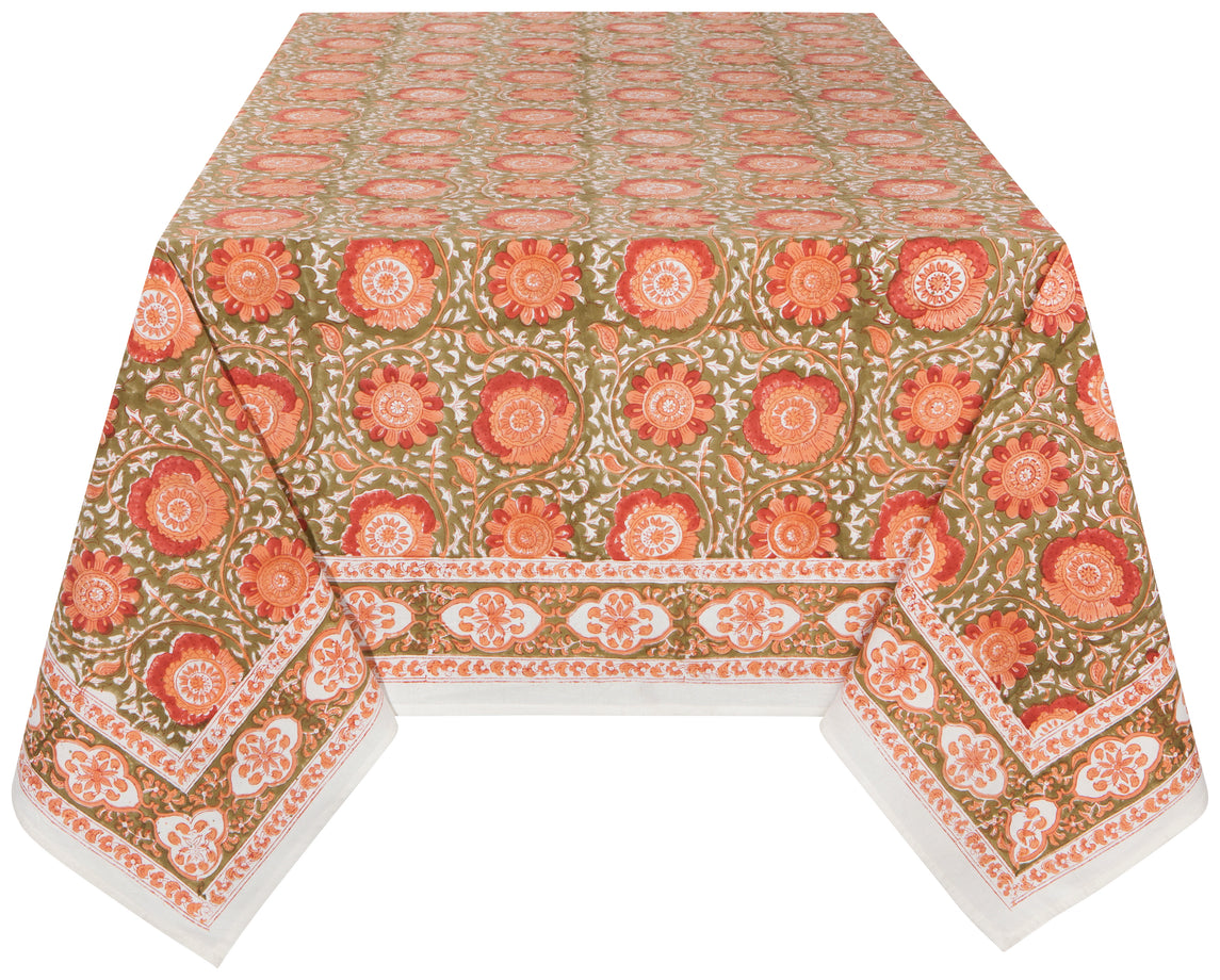 Danica Heirloom Block Print Cotton Tablecloth - Zinnia / 60x90"