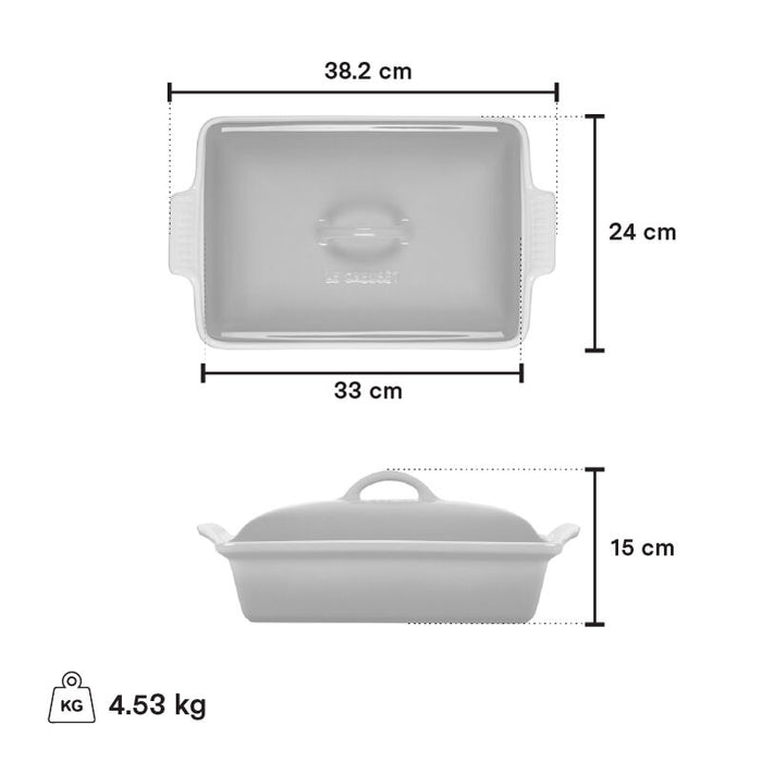 Le Creuset 3.8L Rectangular Casserole with Lid - Meringue