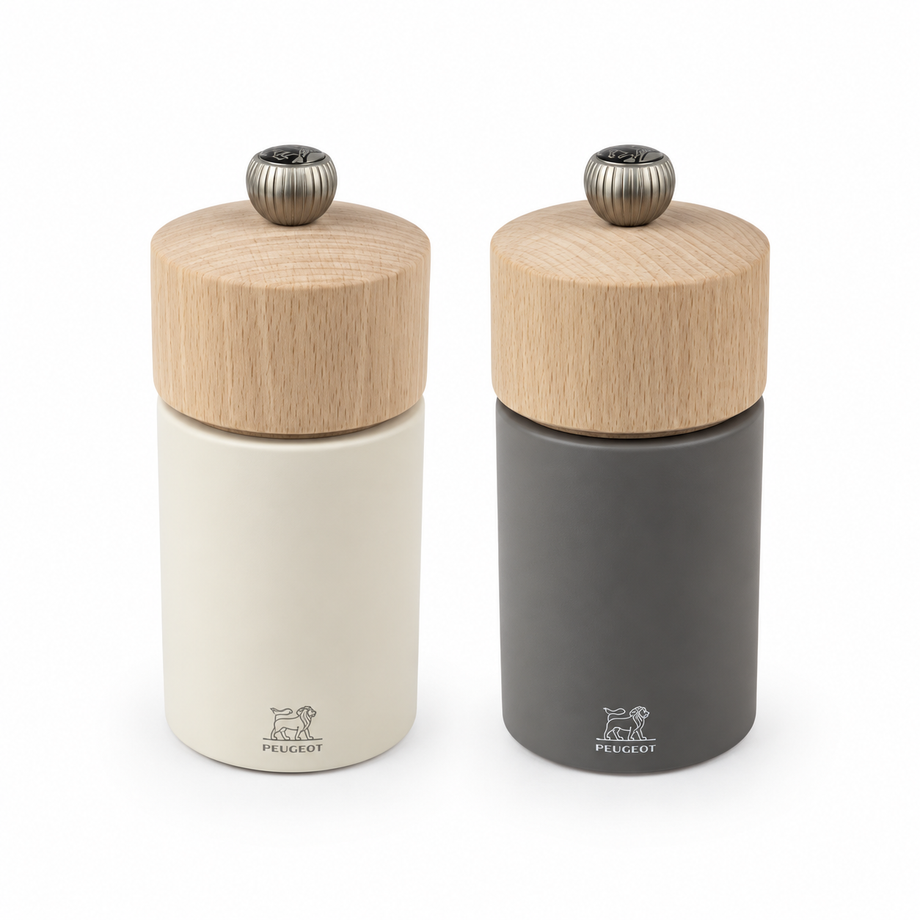 Ensemble de moulins à sel et à poivre Peugeot Boreal – Gris roche et blanc plume / 12 cm