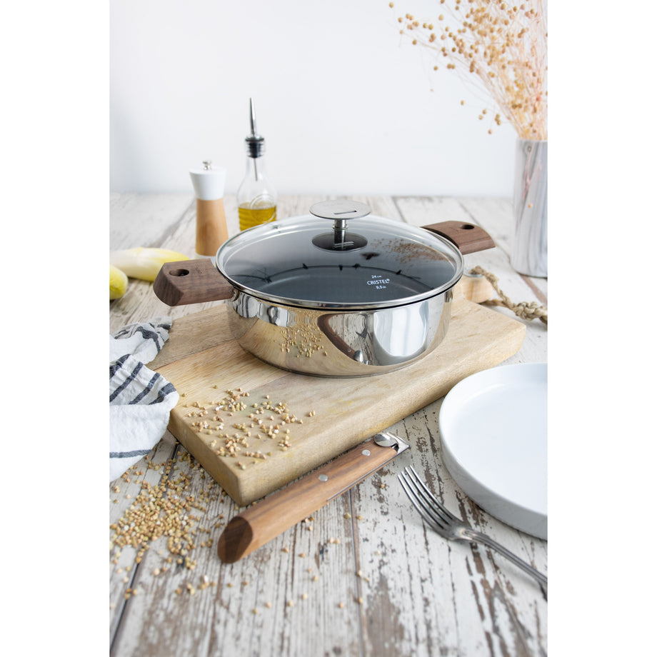 Cristel Casteline Handle Set - 1 Long and 2 Side Handles Walnut