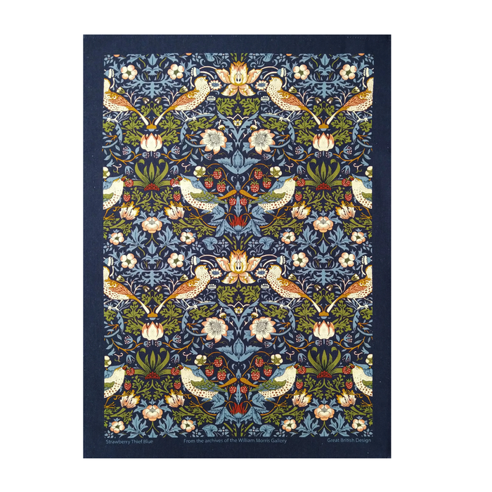 William Morris Cotton Tea Towel - Strawberry Thief / Navy