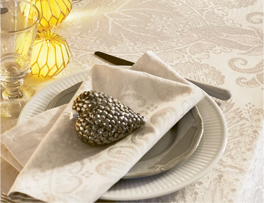 Garnier-Thiebaut Jacquard Tablecloth - Mille Isaphire Cream 71 X 118"