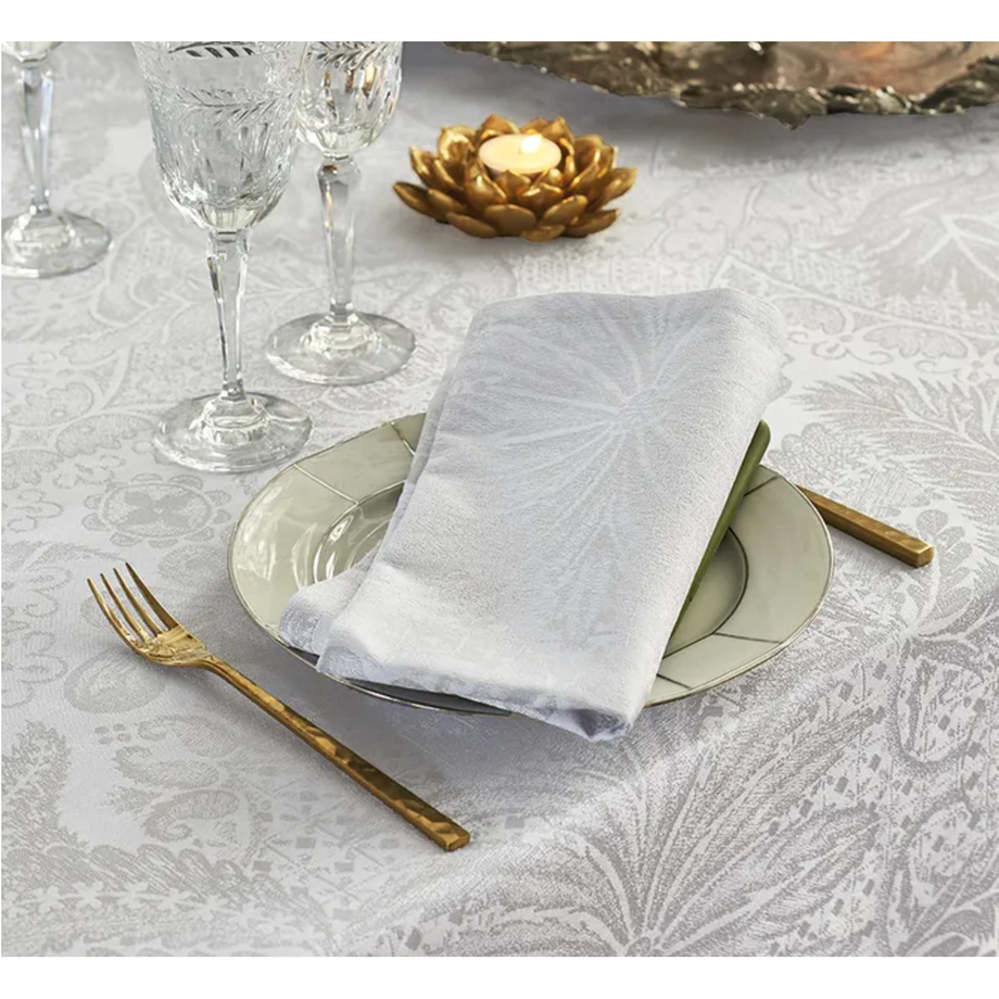 Garnier-Thiebaut Jacquard Tablecloth - Mille Isaphire White 69" Round Coated