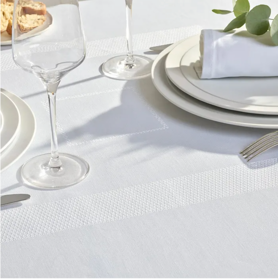 Garnier-Thiebaut Jacquard Tablecloth - Signature White Stain-Resistant Cotton 61 X 142"