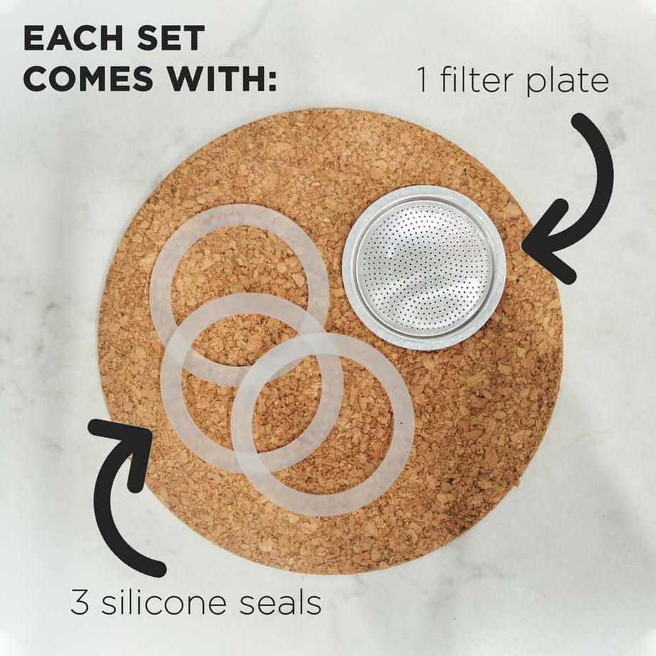 Grosche Milano Espresso Maker Replacement Filter & Gasket set of 3 – 9‑Cup