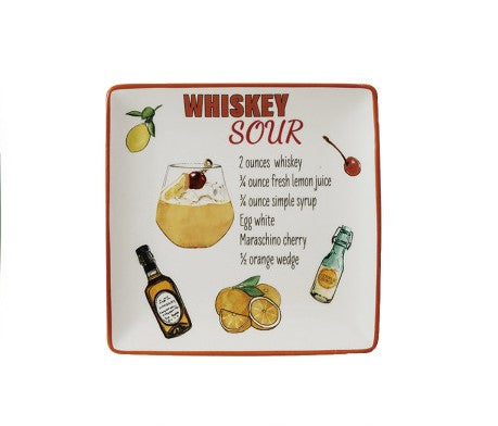 Creative Co-Op Stoneware Plate With Cocktail Recipe & Art - 8 Style Options