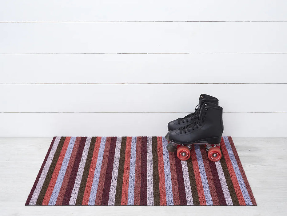 Chilewich Indoor Outdoor Shag Mat - Even Stripe / Berry / 18x28"