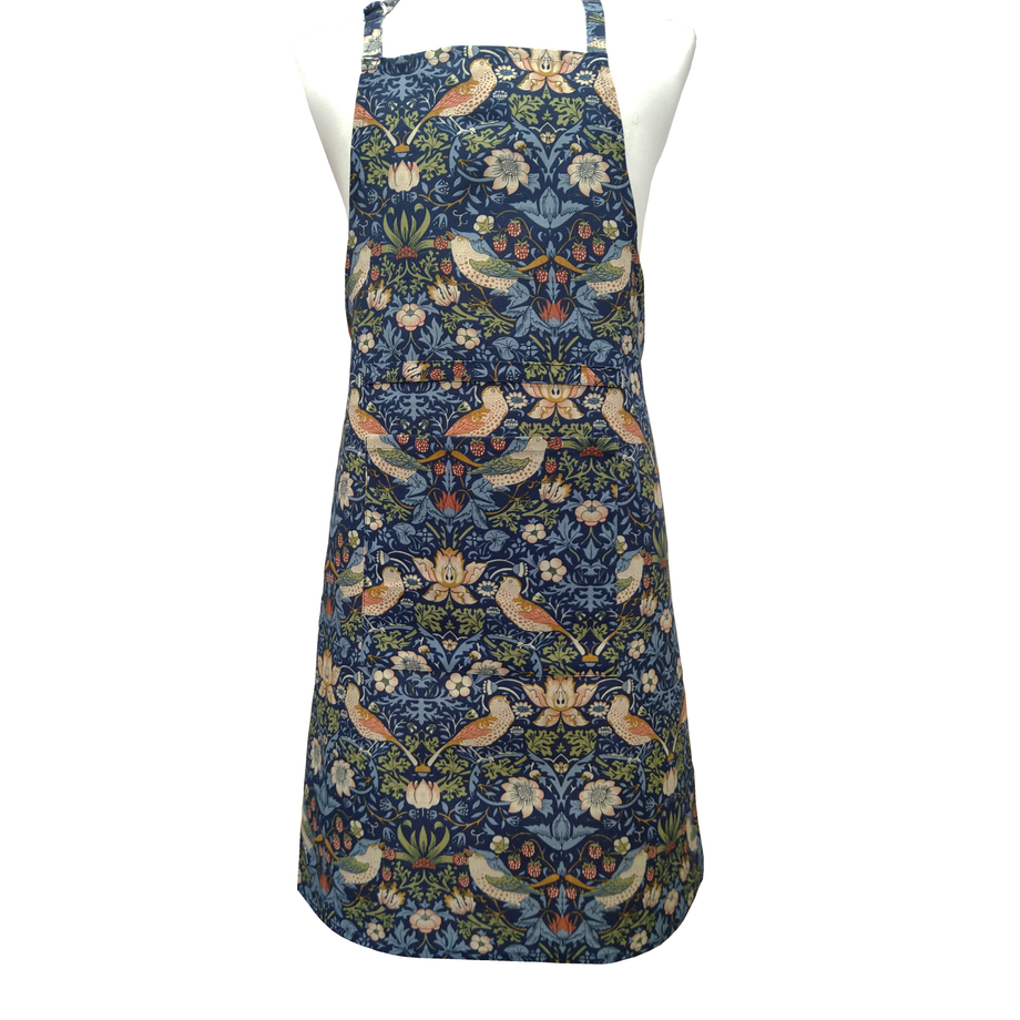 William Morris Cotton Apron - Strawberry Thief / Navy