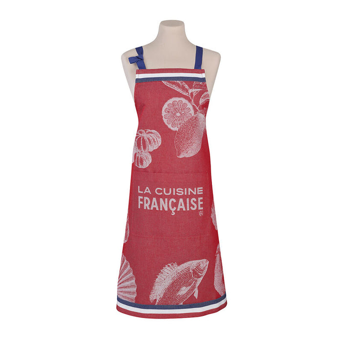 Jacquard Francais Apron Gastronomie 100% Cotton - Red / 35" x 38"