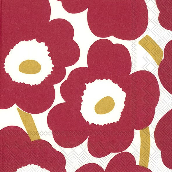 Marimekko Paper Cocktail Napkins - UNIKKO dark red gold