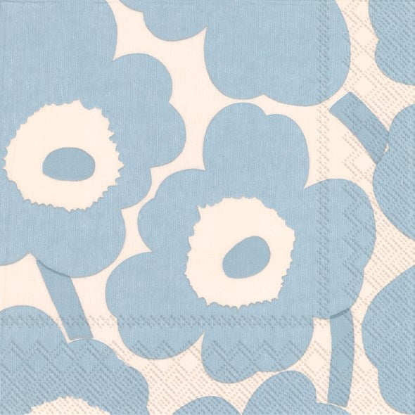 Marimekko Paper Cocktail Napkins - UNIKKO cream light blue