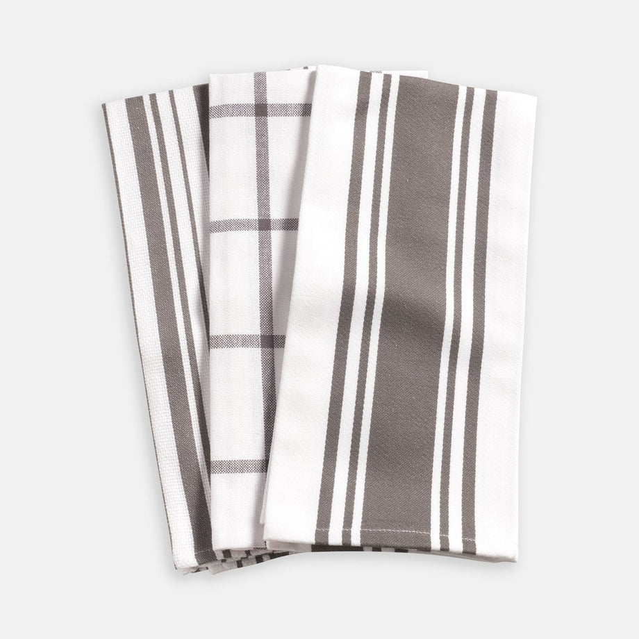 KAF Home Set of 3 Pantry Towels - Pewter