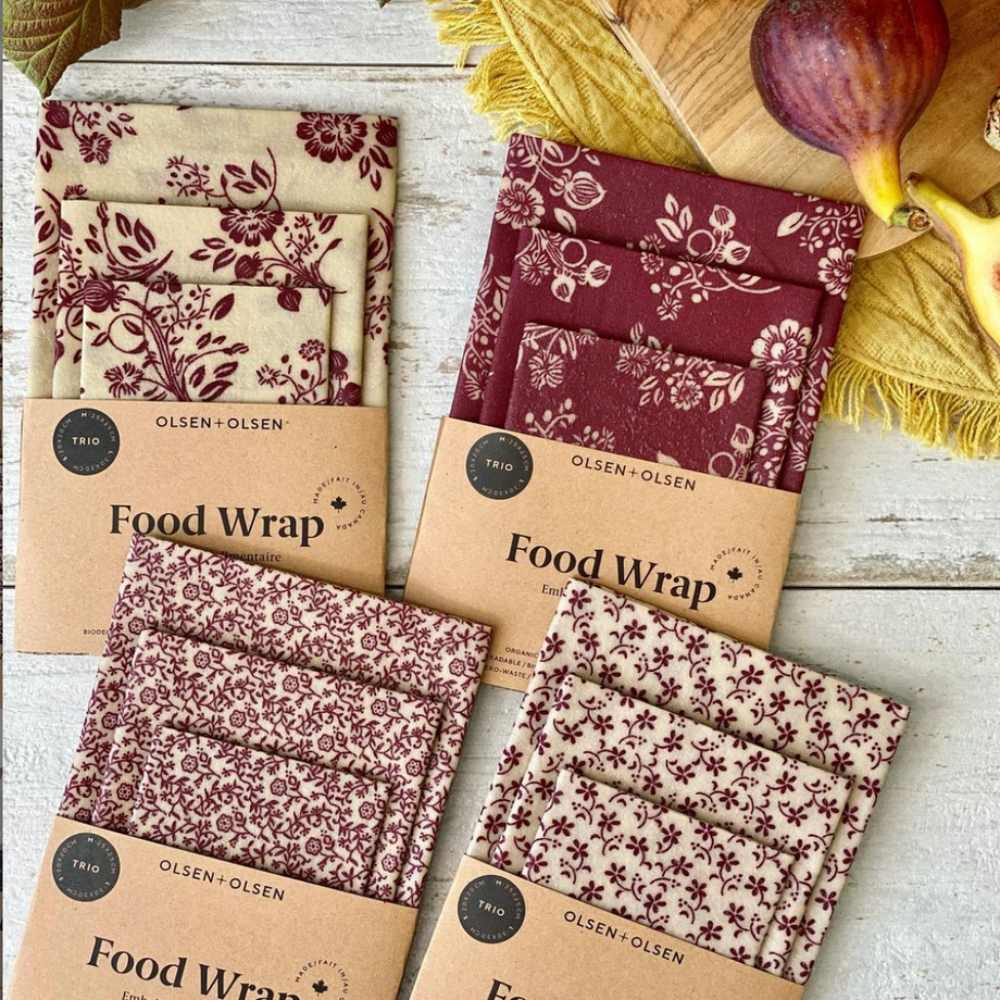 Olsen + Olsen Organic Beeswax Wraps - 3 Pack (impressions mélangées)