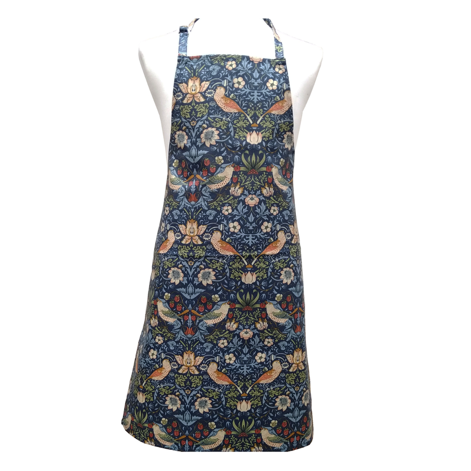 William Morris Wipeable Apron - Strawberry Thief / Navy